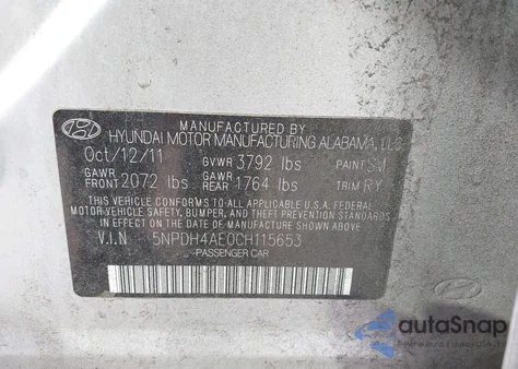 2012 Hyundai Elantra Limited from USA, damaged, VIN 5NPDH4AE0CH115653